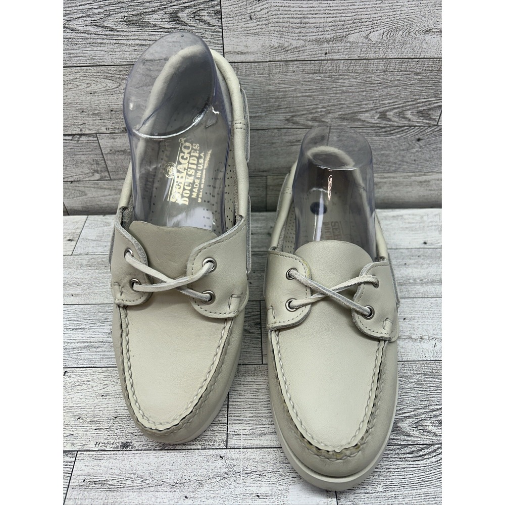 Sebago Docksides Portland White Leather Boat Shoe Loafer Women's Size 7